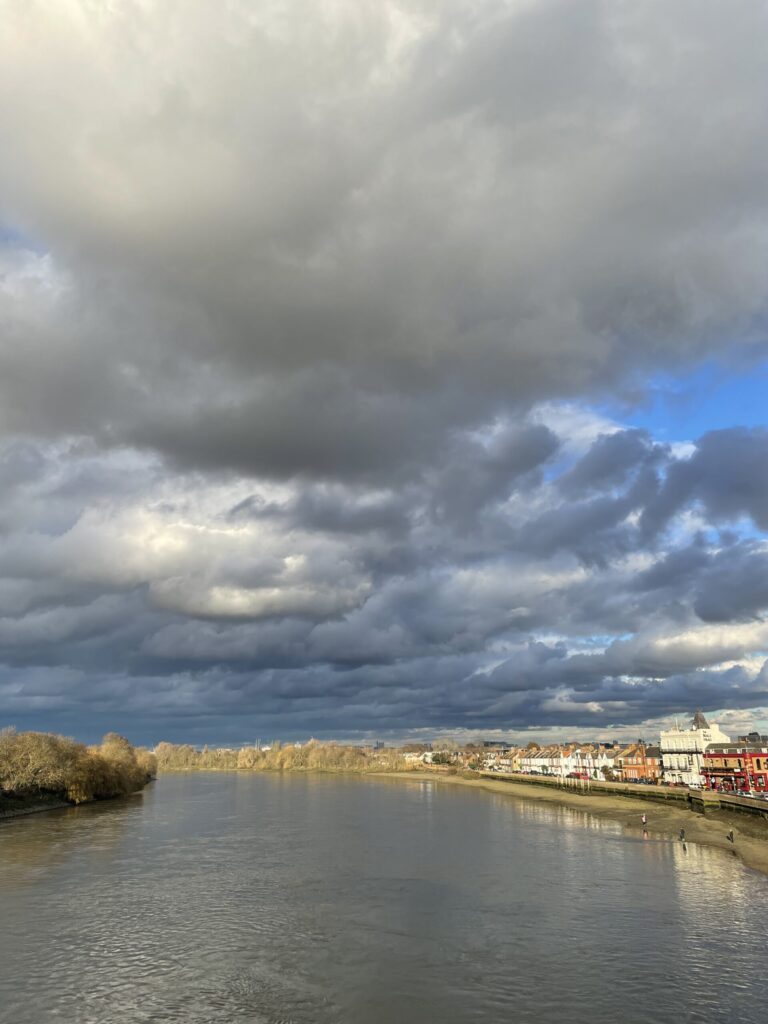 Cloudy view from Hammersmith bridge of the Thames